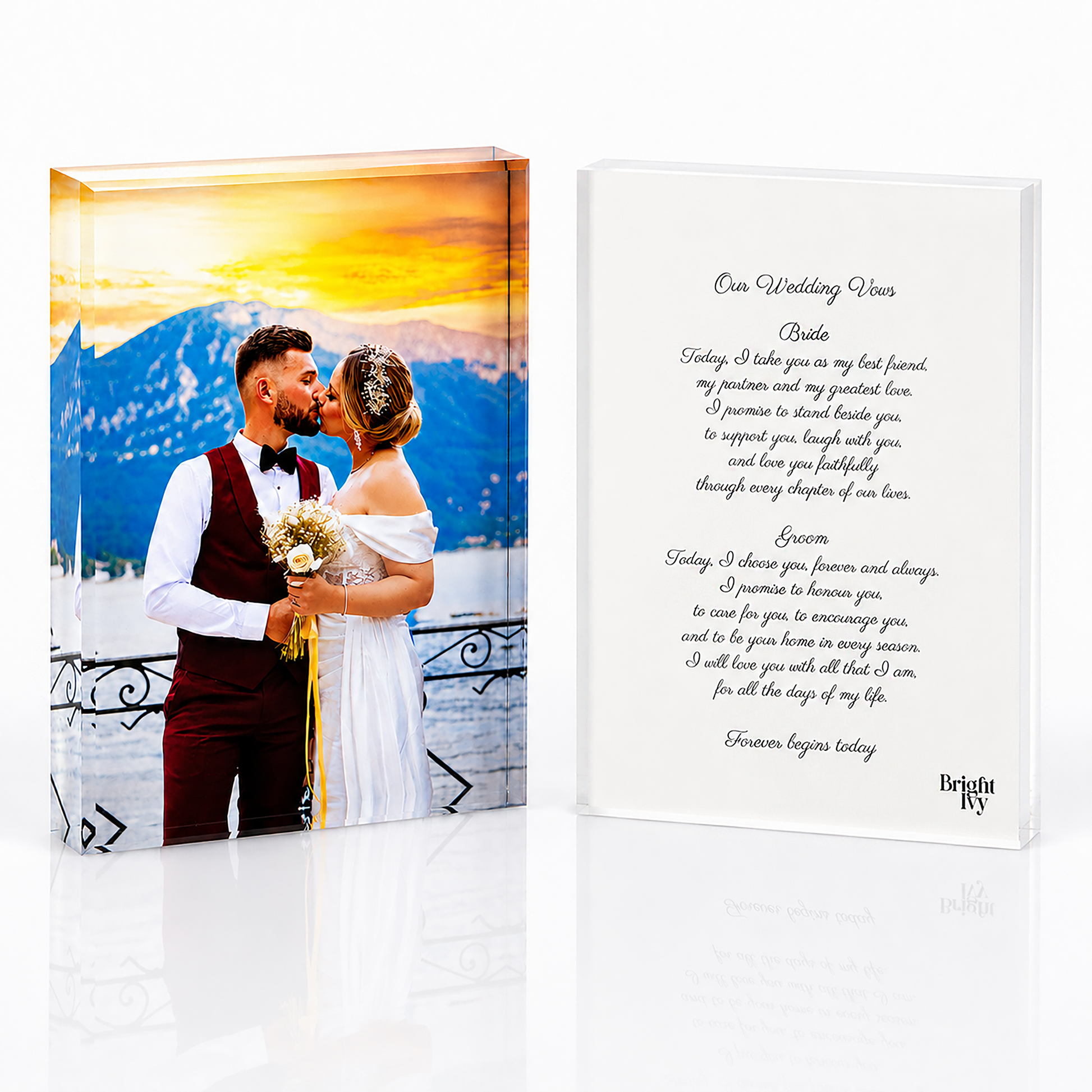 The front and the hidden back message of a wedding Photo Memory Block